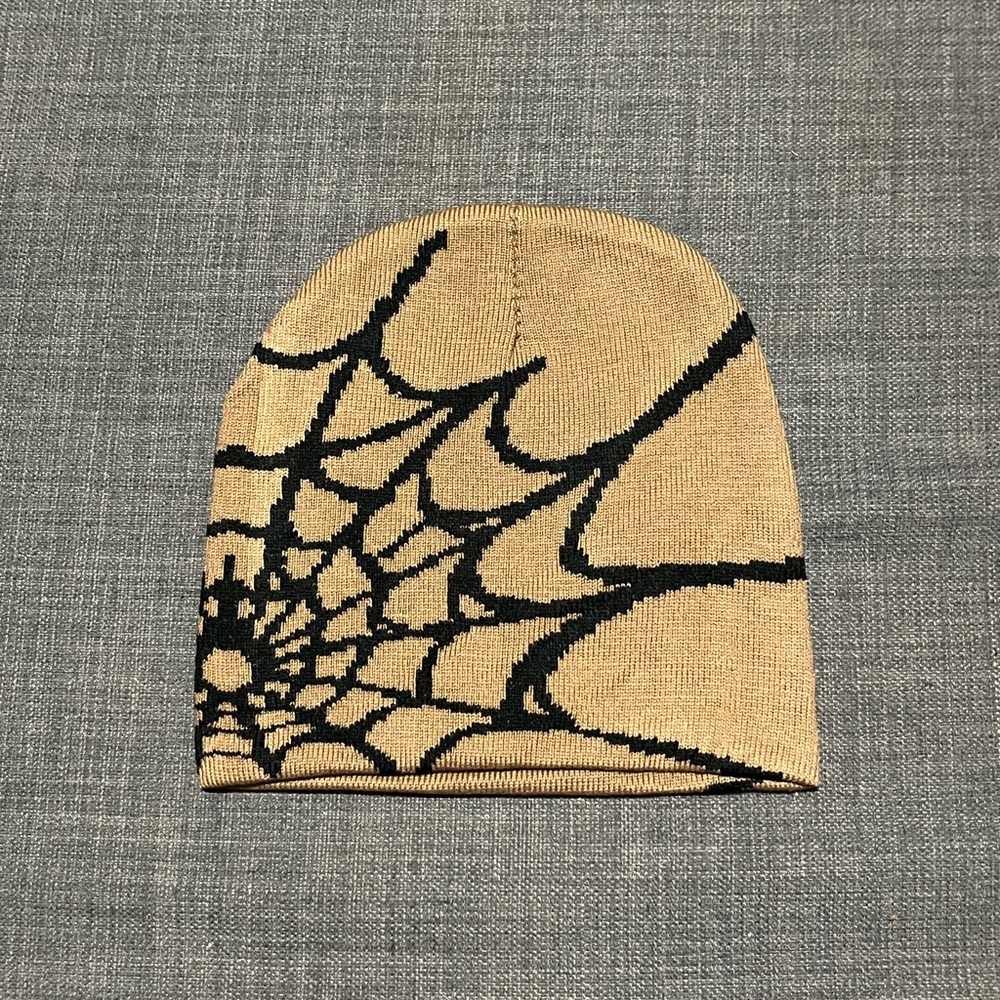 Tan and Black Spider Web Beanie